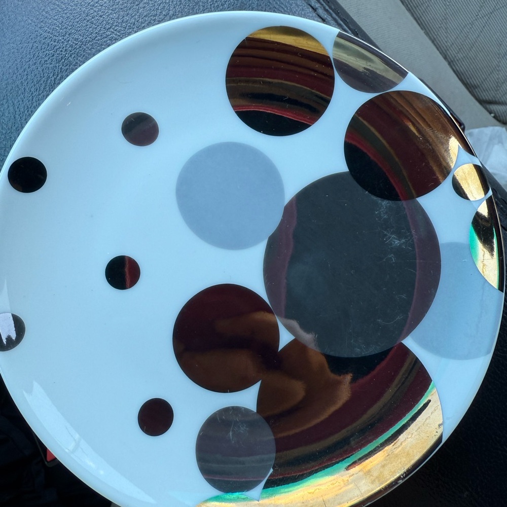 Crate&Barrel White and Gold Polka Dot Plate